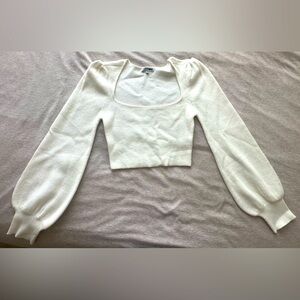Fashion Nova Cropped Cream/Off-White Long Sleeve Sweater SIZE M